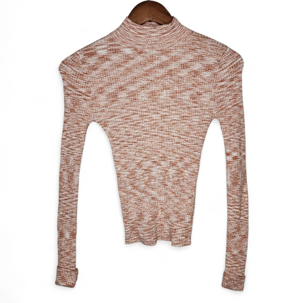 Forever 21 Ribbed Knit Space Dye Mock Neck Top in Terracotta Size S
